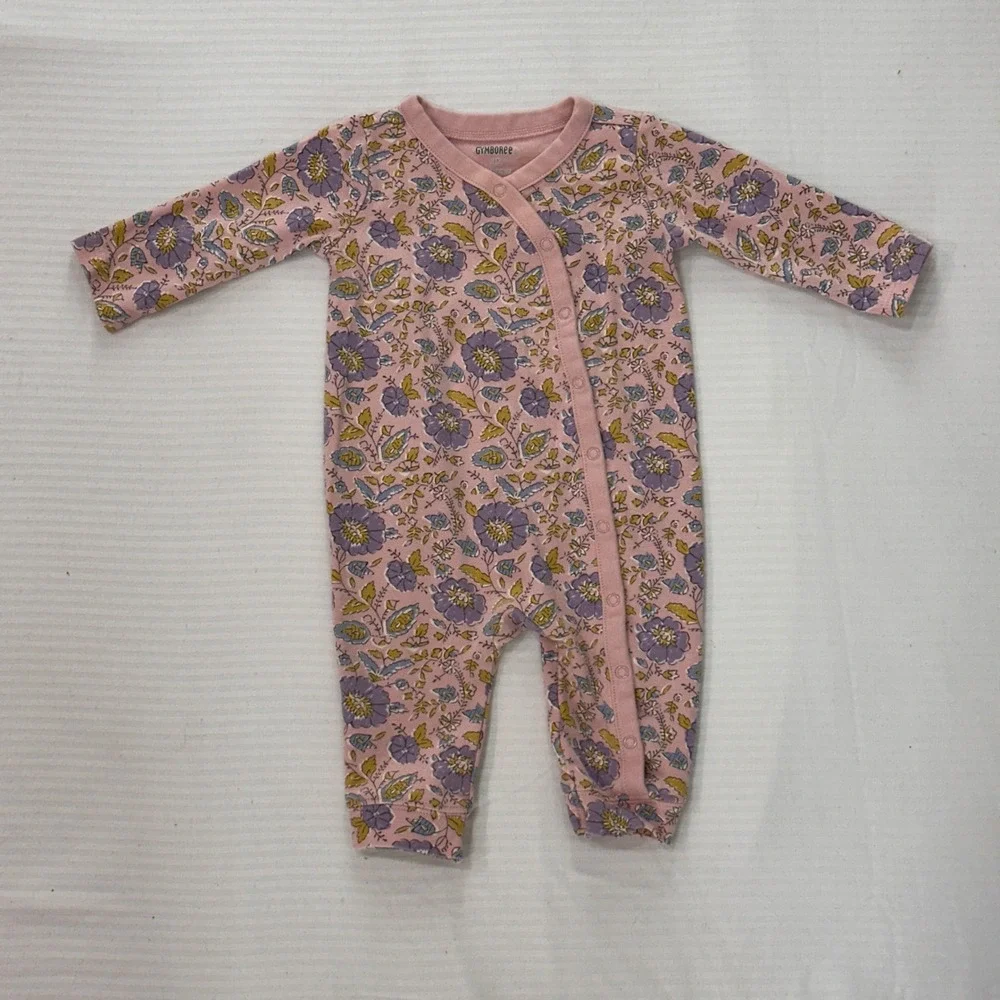 Gymboree Baby Girls 3-6 Months Pink Floral Long‎ Sleeve One Piece Pajamas